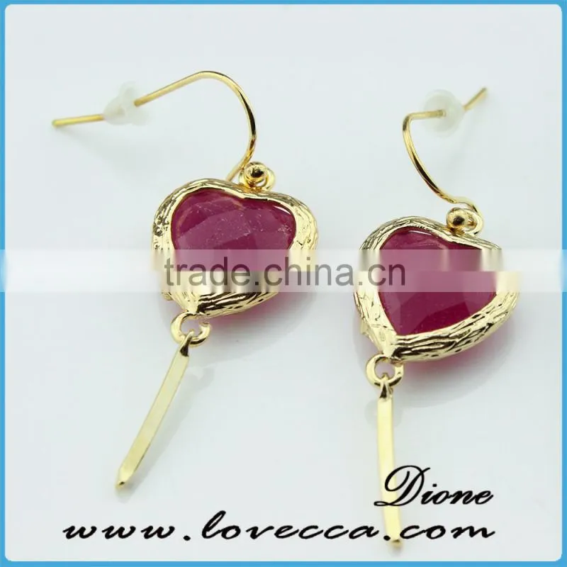 New Arrival Jewelry Simple 18k Gold Earrings Designs With Green Glass Stone