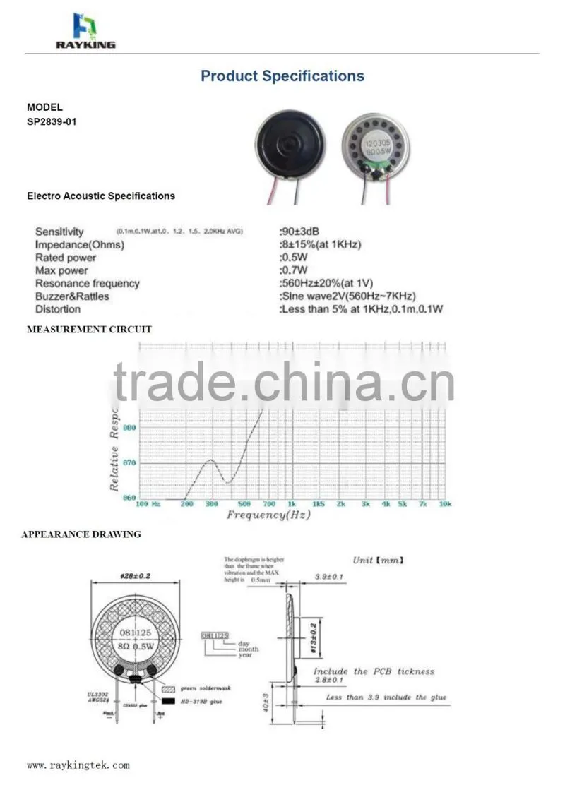 micro 0.7W speaker component mini 28mm diameter audio component