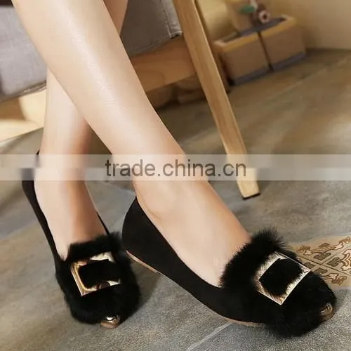 2016 New fur design flat pump shoes fashion ballet pumps PM4093