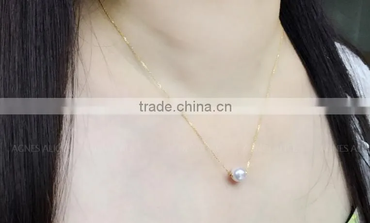 8-8.5mm AAA natural white 18k gold pearl pendant, pearl pendant designs gold, akoya pearl pendant