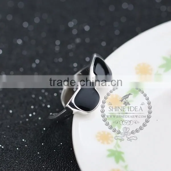 925 solid sterling silver glue black sun glasses adjustable ring fashion women jewelry 6260560