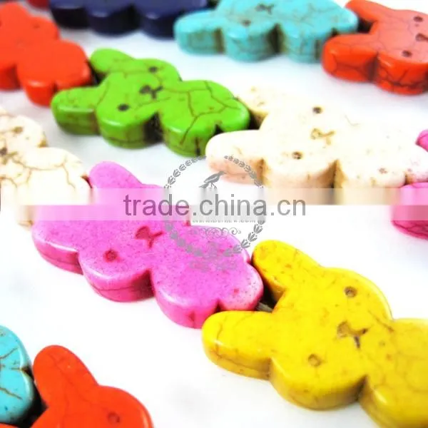 1 string 15inch 15x28mm vintage mix color dyed turquoise kawaii rabbits unique beads 3010018