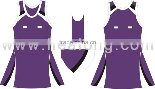 purple and white sublimation netball wear, breathable netball uniforms, cheap netball dresses