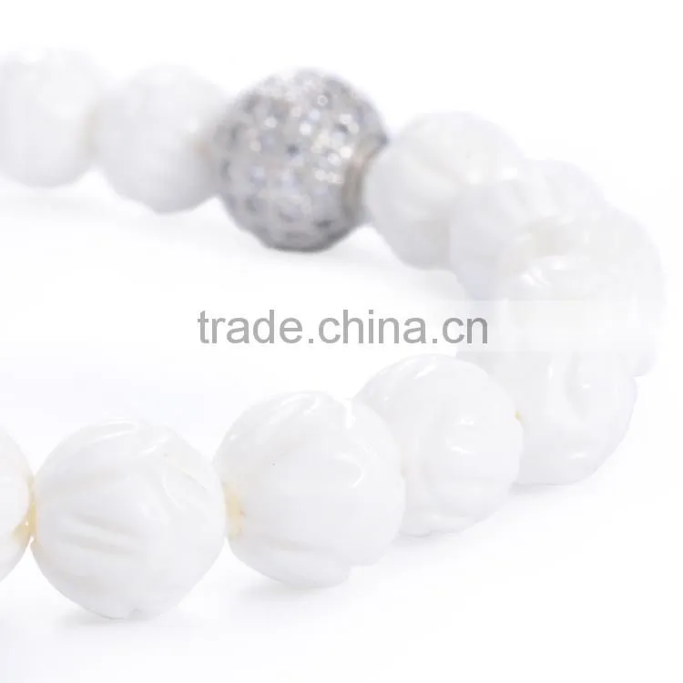 Moon Bodhi Seed Stretch Bracelet Buddhism Prayer Beads Mala White