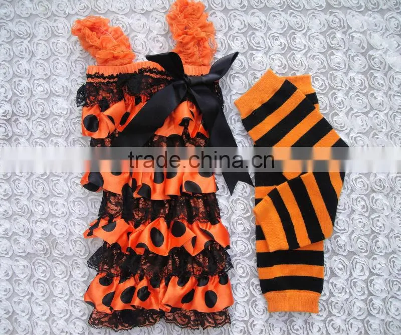 wholesale halloween matching romper and leg warmer outfit for baby girl
