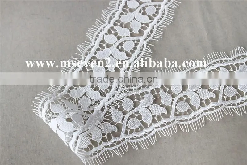 6cm width high quality 100% polyester white color lace trim eyelash lace trim african lace embroidery fabric for wedding dress