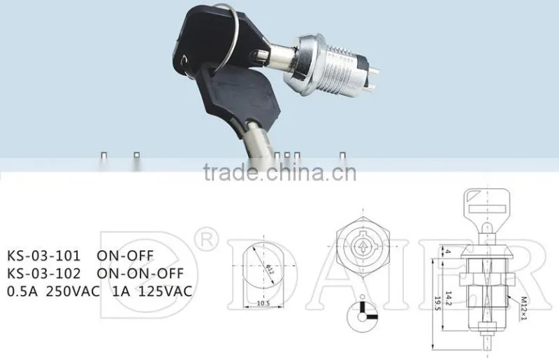KS-03-101 key lock power on off switch 1no - 1nc 4 a
