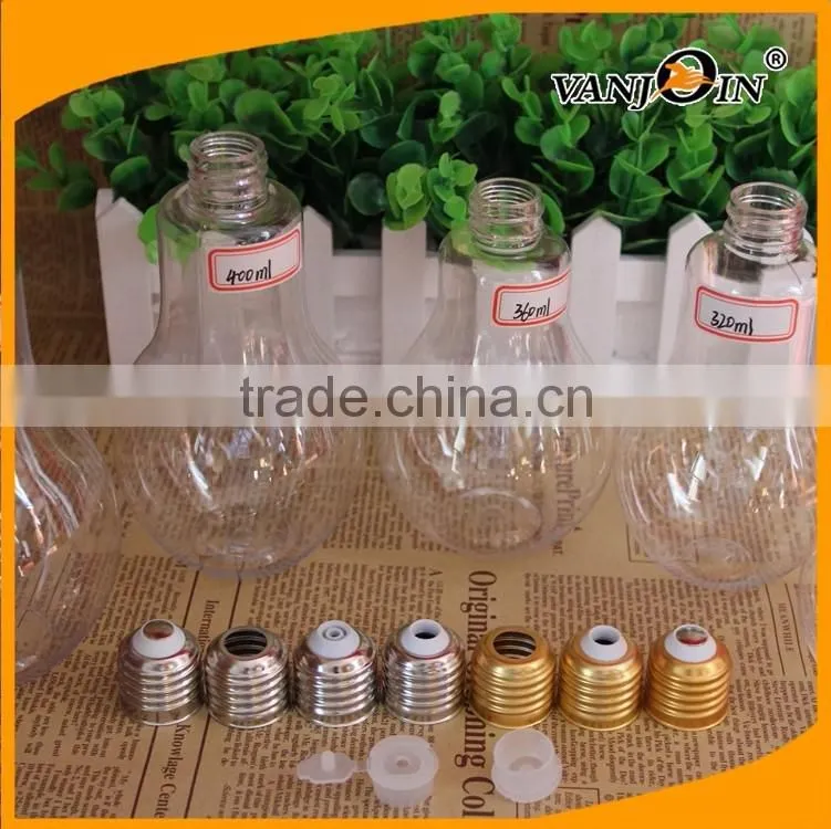 Clear 320ml Bulb Bottles PET Plastic with Different Caps for Beverage Packages