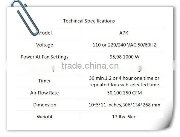 3500 or 7000 g/h portable ozone fresh air purifier air ozone generator