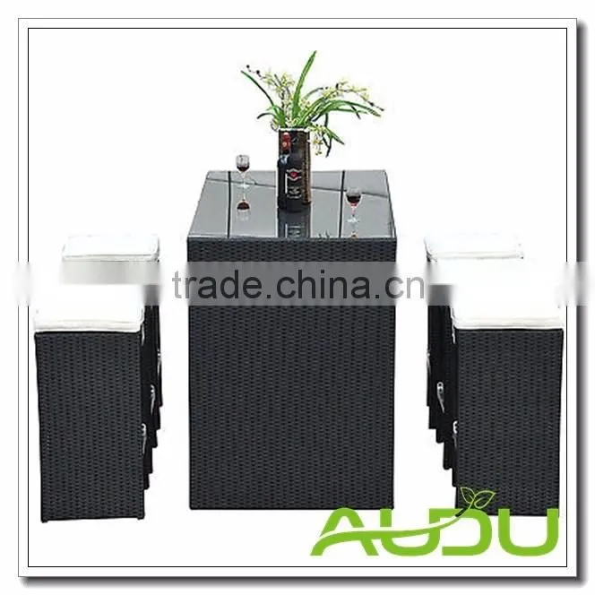 High Back Bar Stool Set Outdoor Rattan Bar Stool Set in Black