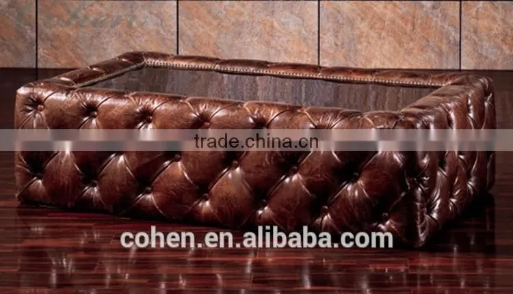 Jane European style cheap living room furniture design center table trunk with genuine leather covered