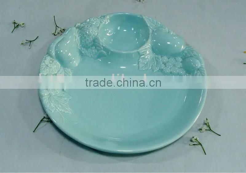 triangle white ceramic divided dinner plate