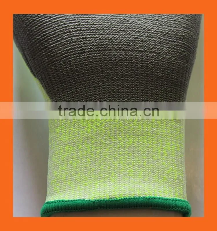 EN 388 4543 Hi VIZ Green UHMWPE Liner PU Coating Cut Resistant Gloves,Cool Breathable Garden Gloves