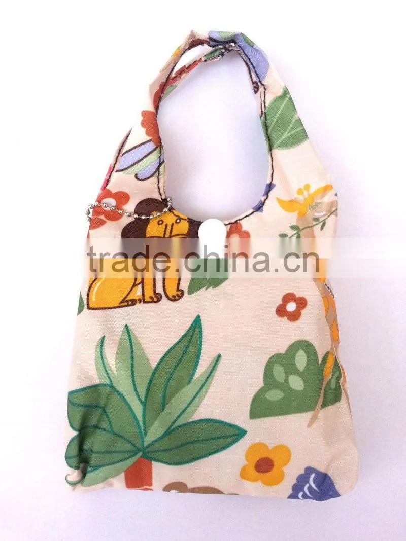 Wholesale Reusable Foldable Portable Folding Tote Shoulder Shopping Bag with small pouch