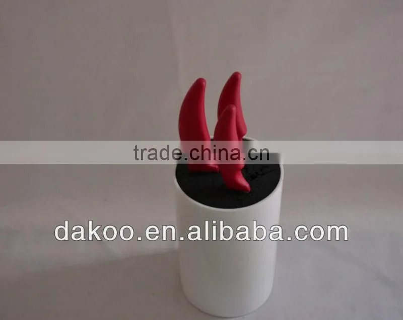 3 Pieces Red PP+TPR Handle Zirconia Ceramic Knife With White Holder