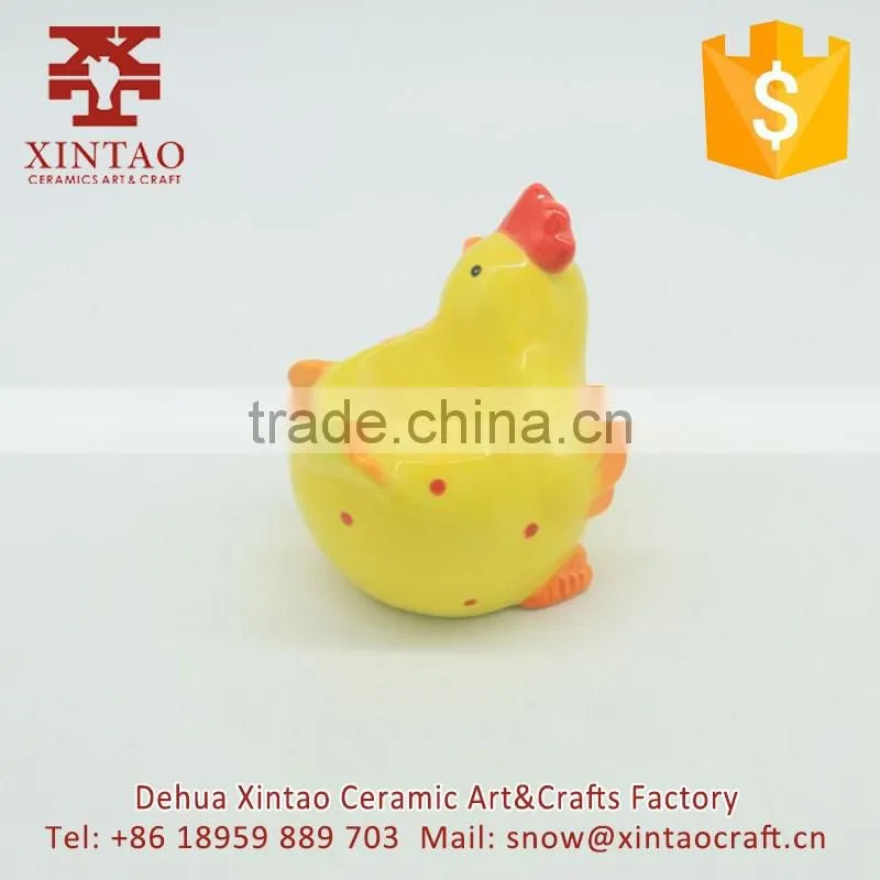 Yellow unique custom ceramic chicken candle holder