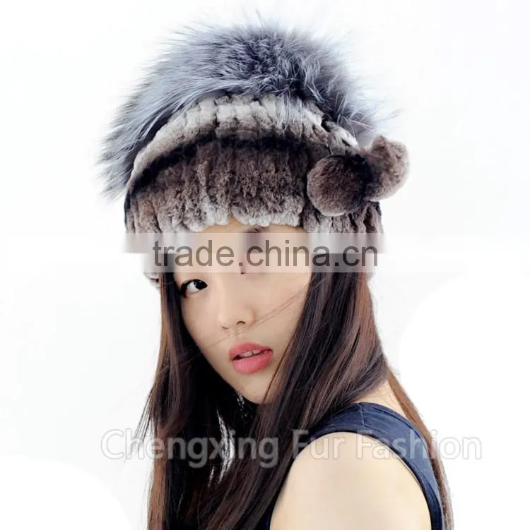 CX-C-244A Knitting Style Women Genuine Rex Rabbit Fur Beanies