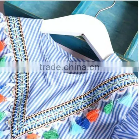 Fashionable wholesale girls clothing stripe tassles designer one piece mother daughter matching western style dress