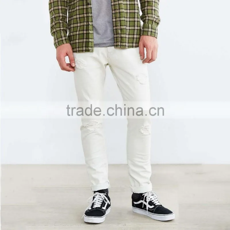 white plain ripped jeans 2016 men washed cheap wholesale China