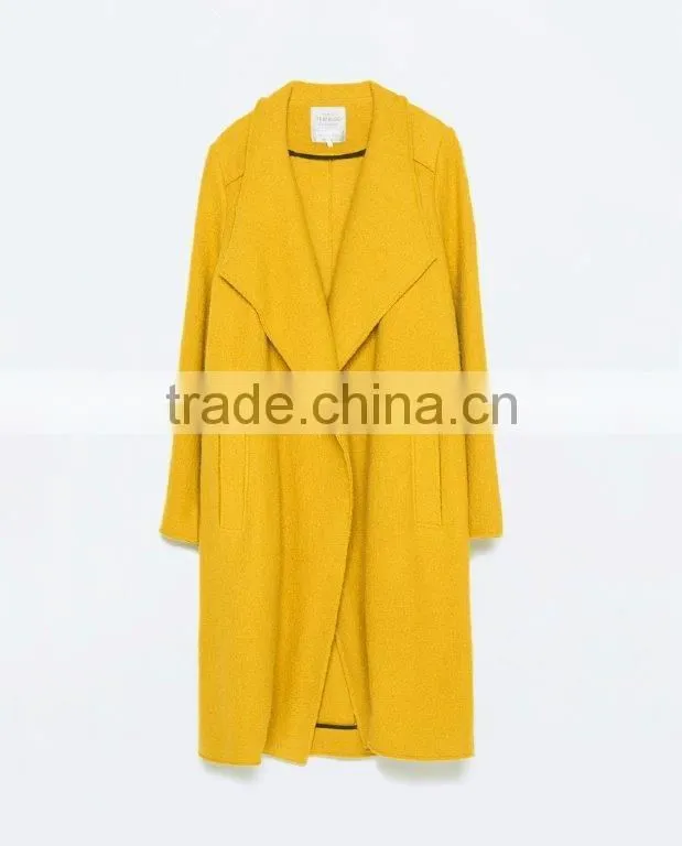 popular yellow color casual design winter season lady coat