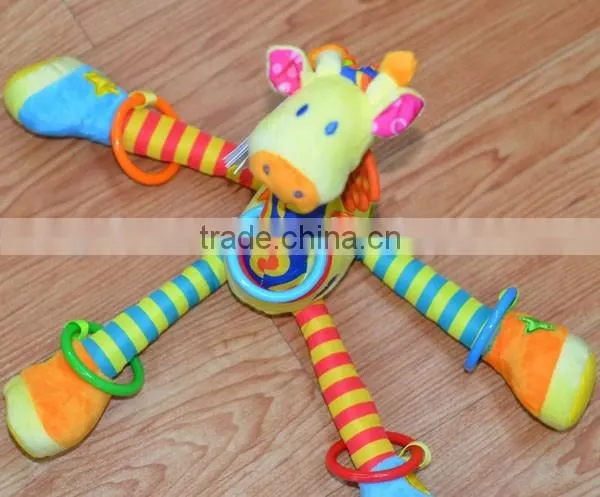 Lovely giraffe bell insert baby educational plush toys baby bed hanging toys