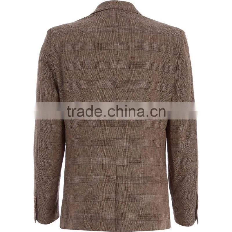 Latest Mens Brown Linen Checked Three-Piece Suits Wholesale