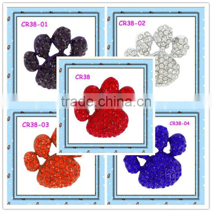 Charm 1.5" Red Cheap Rhinestone Bear Paw Print Alloy Rings