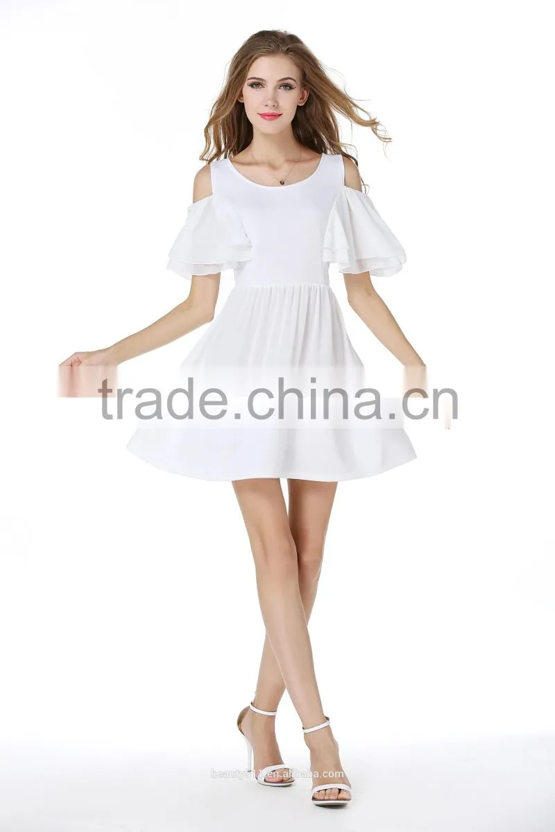 New Design Black Short Sleeve Hollow Out Pleated Tunic Ladies Dress SD77
