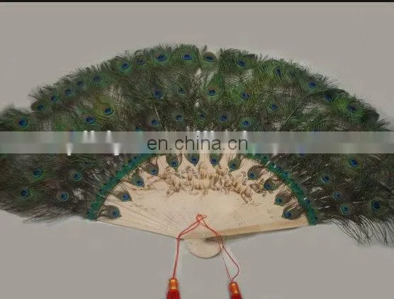 170cm five lines wholesale natural peacock feather wooden fan for party