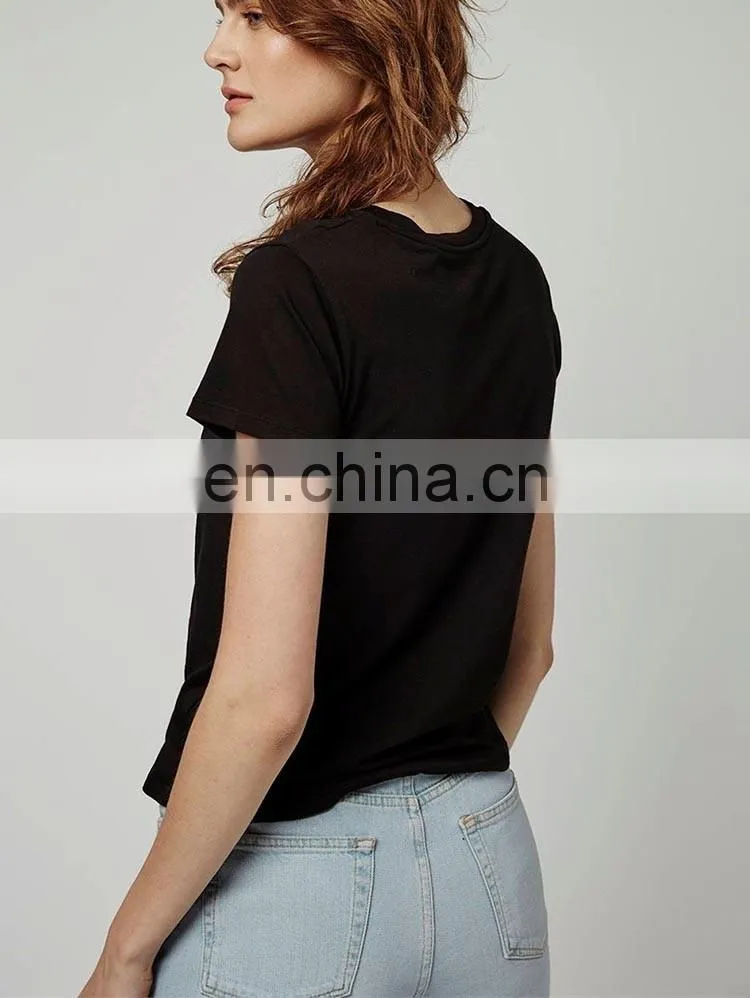 OEM service short sleeve cotton casual embroidered cactus lady black t-shirt