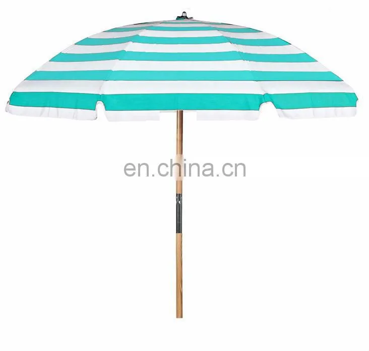 Green&white stripe wooden fishing umbrella,beach umbrella