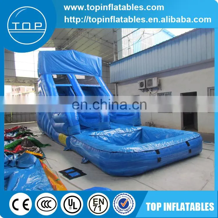 Durable blue marble inflatable water slide with pool