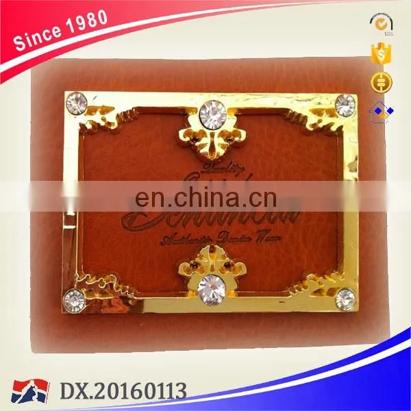 Fashion Jeans Label, Denim Leather Label with Rhinestones, PU Label with Metal
