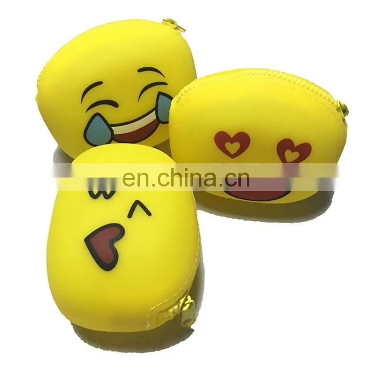 Custom Kawaii Emoji Cartoon Design Coin Wallet Pouch Promotion Women Clutch Round Zipper Silicone Purse