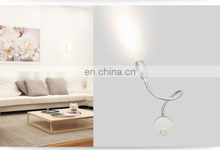 Colourful light head 1w 110v 220v swing arm desk lamp hot sell flexible hose bed lamp decorative led reading lamp