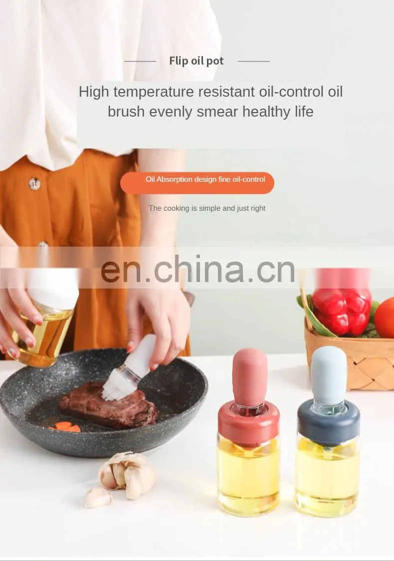 kitchen Oil Dispenser with Brush Silicone Oil Dispenser Brush Glass Container Barbecue Spray Bottle for Kitchen Accessories