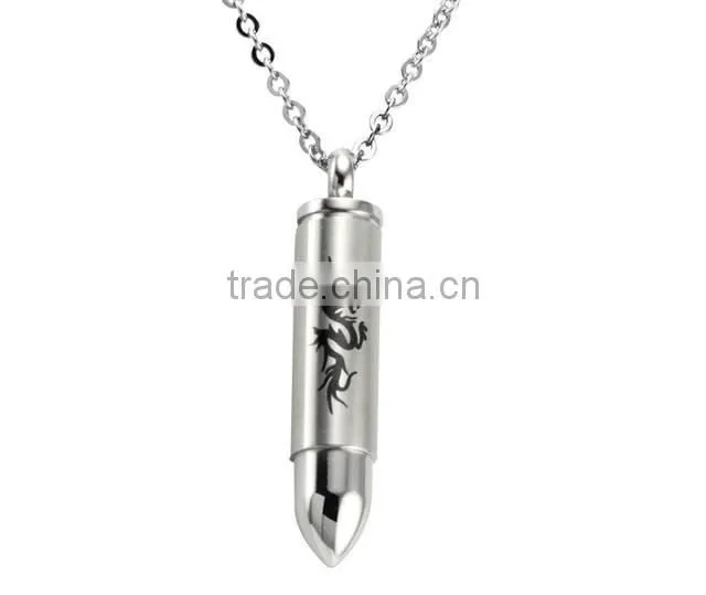 titanium stainless steel bullet pendant necklace men's design can open to put something in it