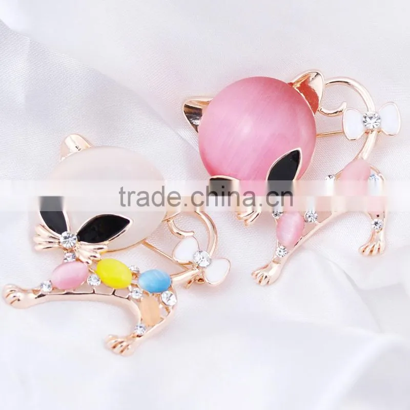 Cheap Fashion Women Cat Shape Opal Rhinestone Brooch Sexy Cat Brooch