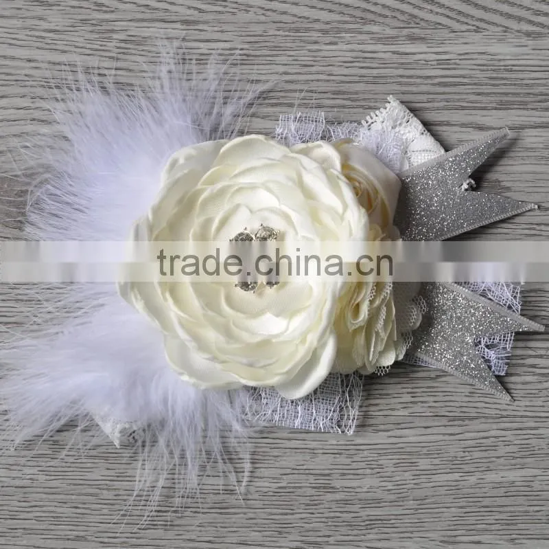 factory hot sale stain chiffon rosette flower girls headwear handmade lace elastic headbands for kids