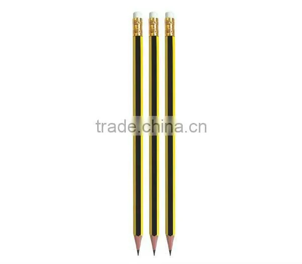 7'' Striped Pencil Pre-sharpened With White Eraser Top