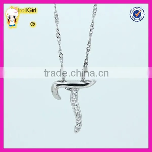 Personalized letter necklaces with water wave chain, cheap T pendant zircon necklace