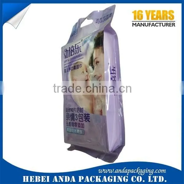 wet wipes packaging materials/plastic wrap film for wet wipes /tissue bags with tear notch/baby diaper packaging bag
