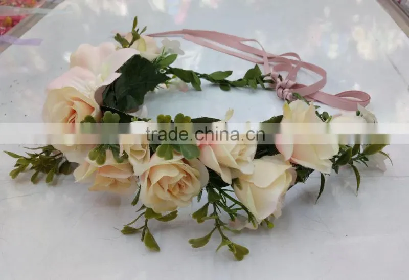 HL016 New Fashion Artificial Flowers Handmade foam head wreath for wedding garland bridal headdress