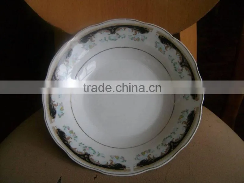 Mid east hot design ceramic deep cut edge plate with flower/lowest price soup plate