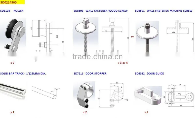 Modern Stainless Steel Sliding Barn Wood Door New Bar Track SD0214500