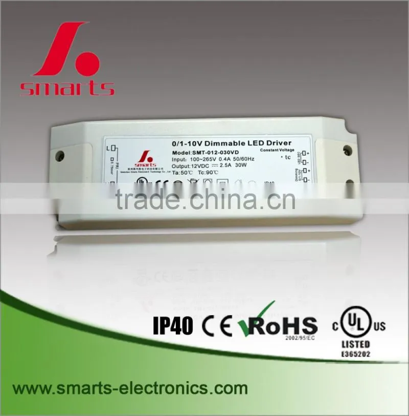 0-10v/pwm led driver 24v 30w constant voltage led dimmable power supply