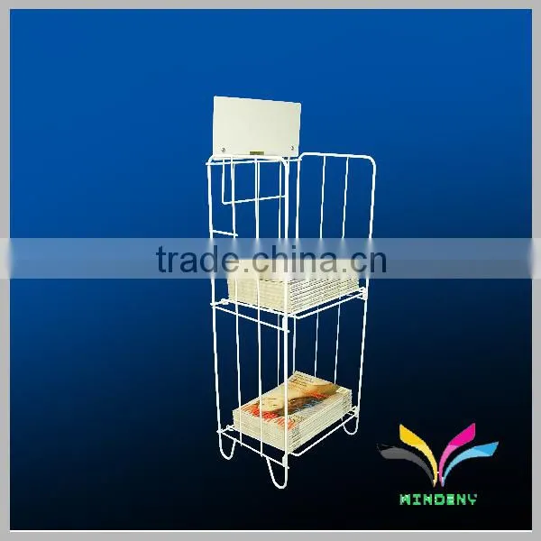 Floor stand white wire magazine display rack