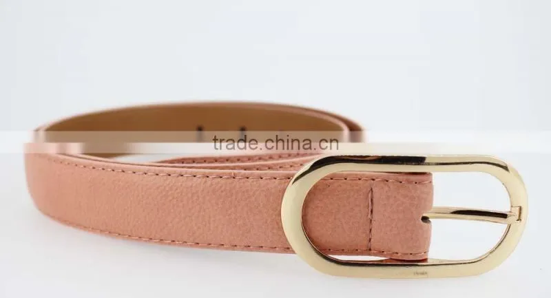 Women's fashion Pink PU leather new dress belt with smooth gold buckle belt