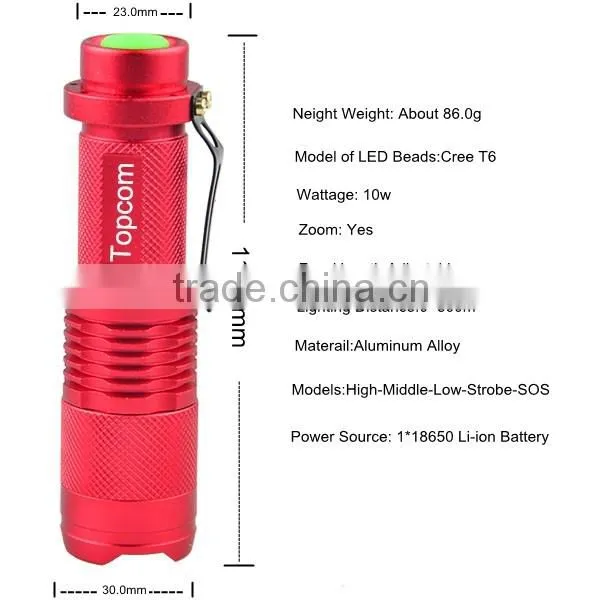 XML T6 LED Zoomable 5 Mode Flashlight Torch Lamp Zoom (Red)