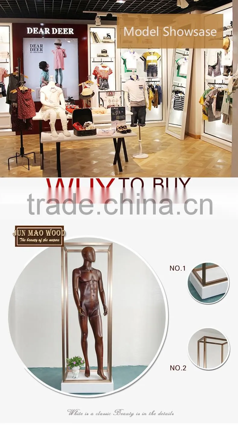 Metal Frame With Glass Door Design Clothes Model Stand Showcase